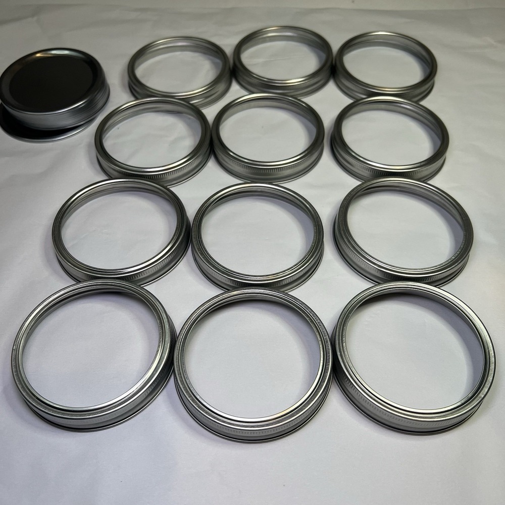 Lot of 12 New Wide Mouth Canning Jar Rings Gold And Silver Includes 11 Lids